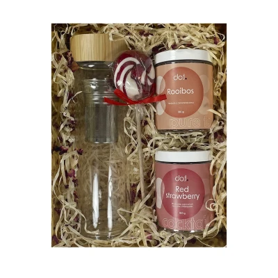 Zestaw z herbatami Rooibos i Red strawberry oraz butelką termiczną